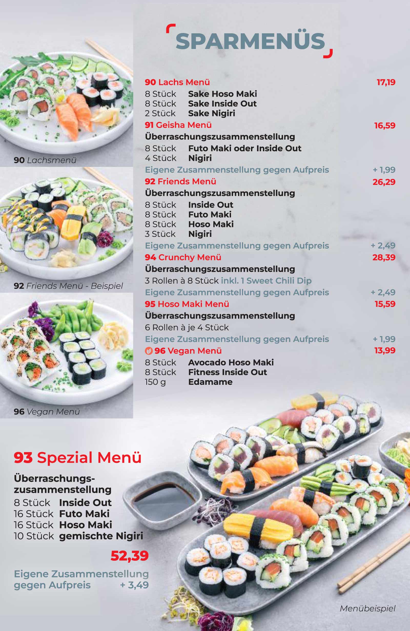 Sushifreunde Speisekarte | Sparsmenü