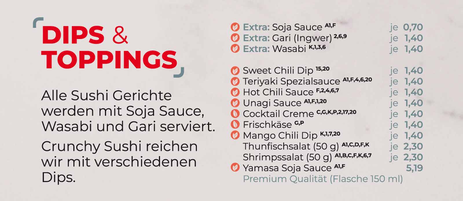 Sushifreunde Speisekarte | Dips und Toppings