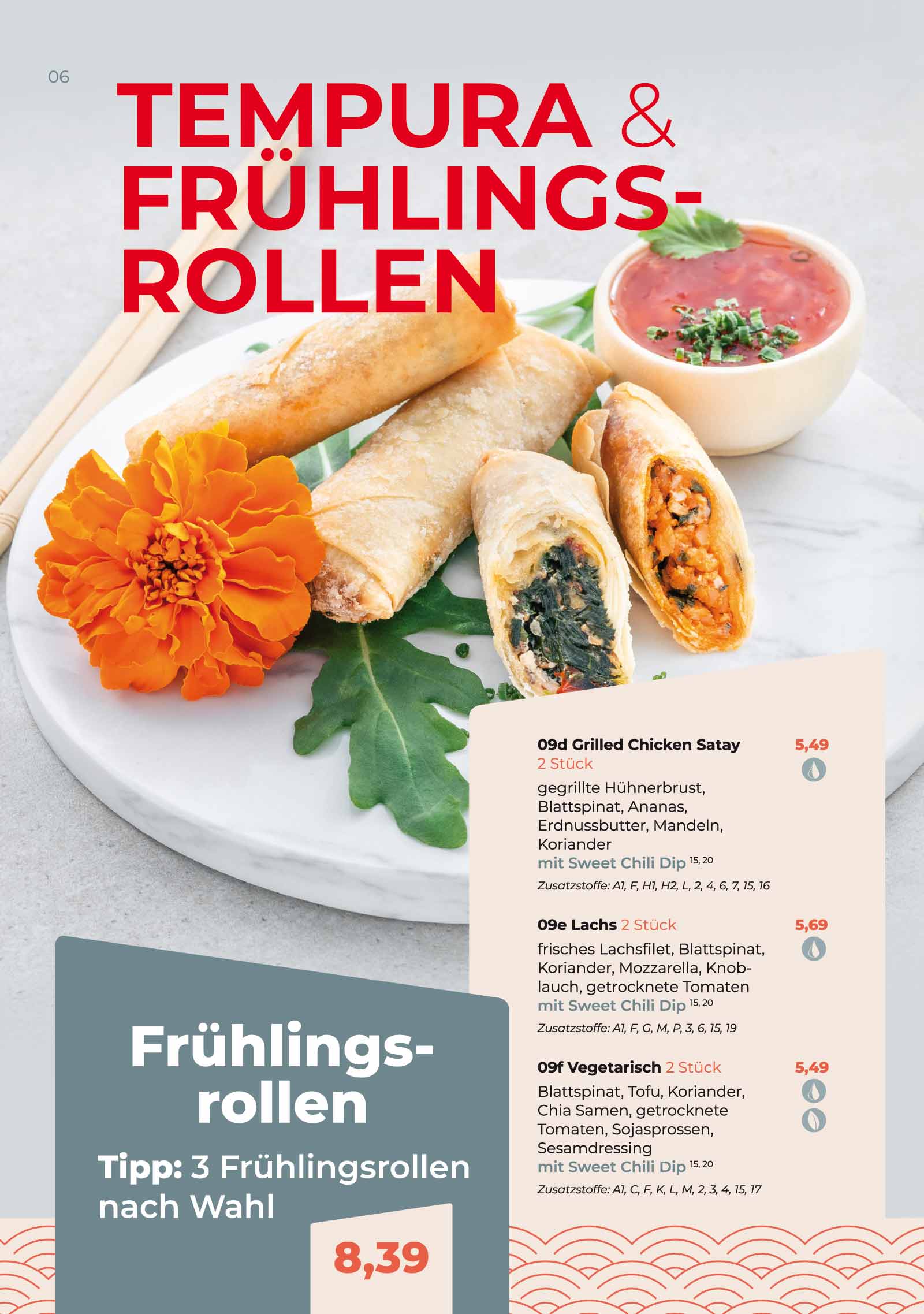 Tempura und Frühlingsrollen